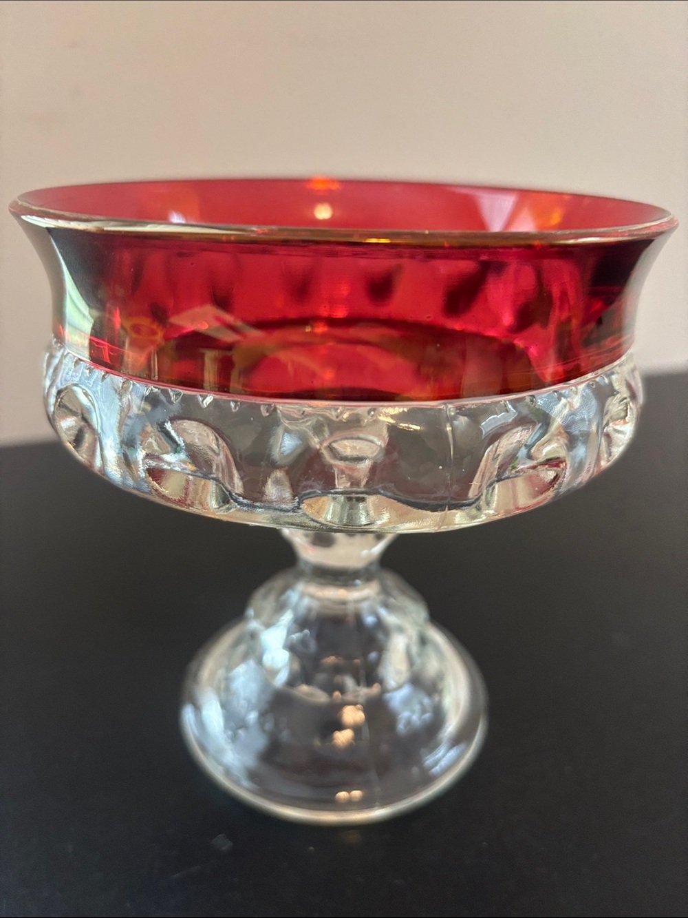 Vintage Thumbprint Ruby Red Glass Dish